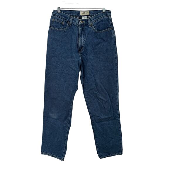 L.L. Bean Flannel Lined Jeans Women's High Rise SZ 12 Blue Green Warm Relax 90s - Picture 1 of 9